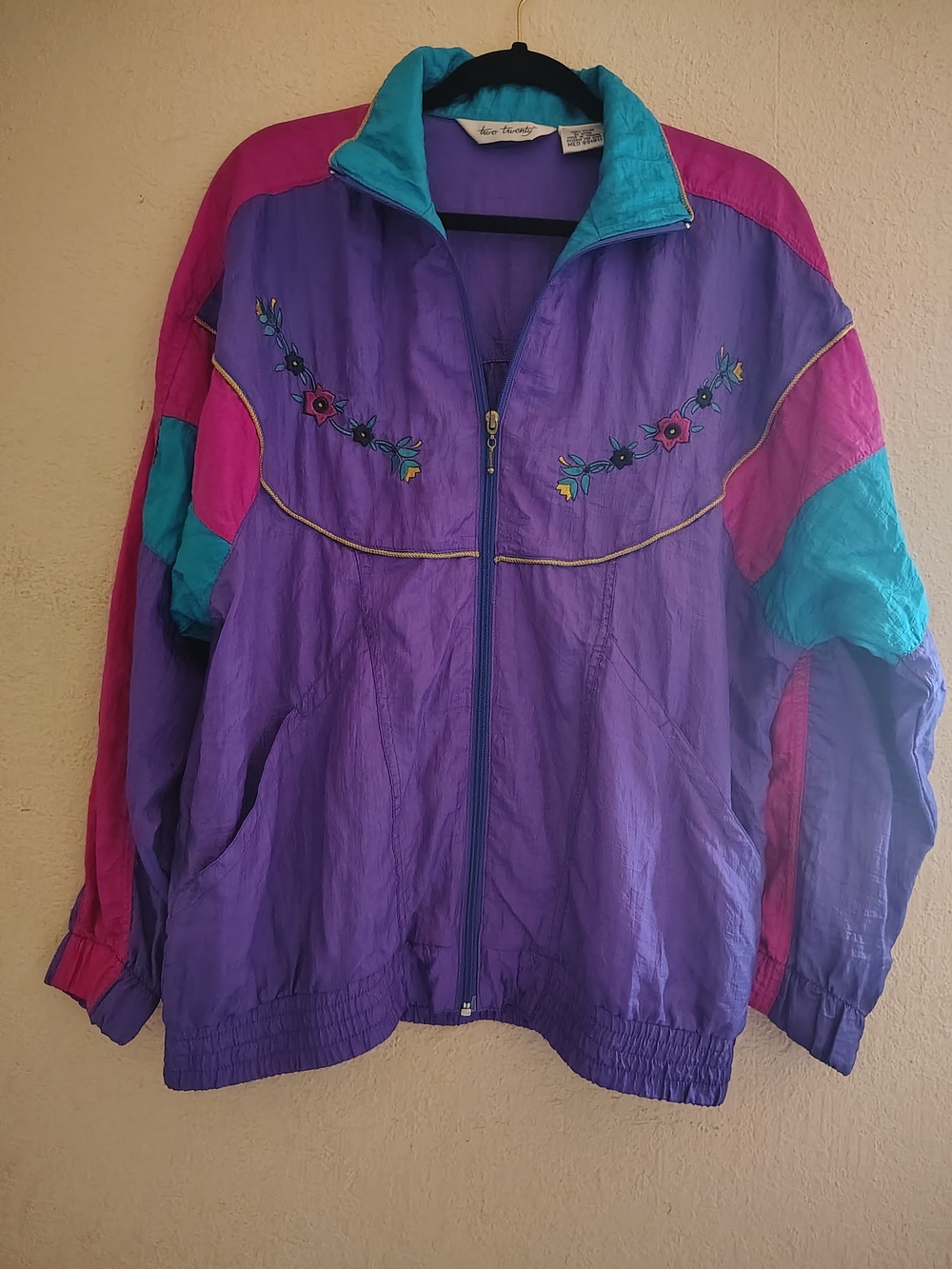 Vintage 80s 90s Two Twenty Floral Embroidered Jacket Size Medium Retro